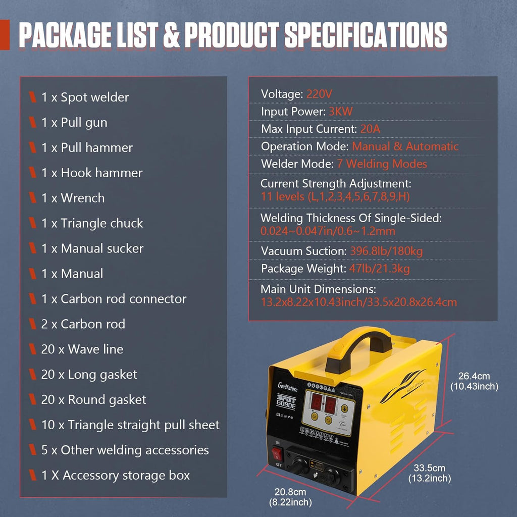 Vehicle Panel Spot Puller Dent Spotter 110V, 3500A Spot Dent Puller Welder, 3KW Car Body Stud Welding Machine Multispot Bonnet Door Repair Tool Kit