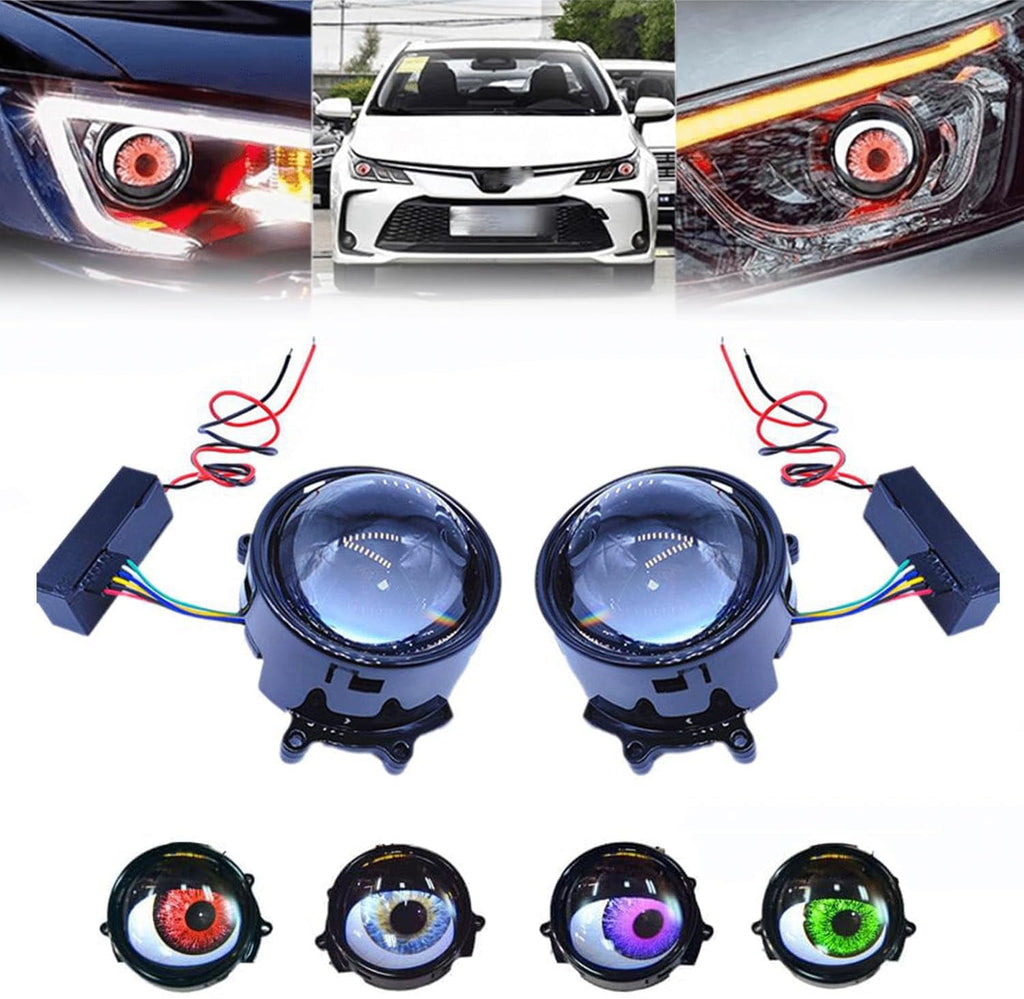 LED Demon Eyes Demon Eyes headlights, Dynamic Demon Eyes car headlights, adjustable eye pattern, mini projector lens light controlled by phone, suitable for any car