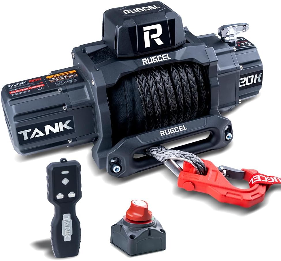 13500lb Waterproof Electric Red Synthetic Rope Winch with Hawse Fairlead, Wired Handle and 2 Wireless Remote (RED)