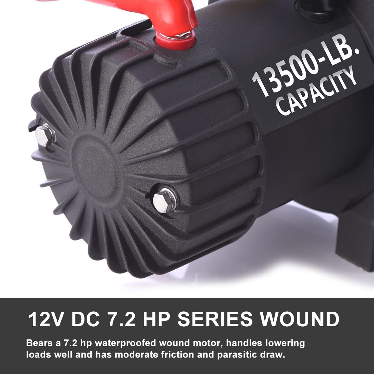 13500lb Waterproof Electric Red Synthetic Rope Winch with Hawse Fairlead, Wired Handle and 2 Wireless Remote (RED)