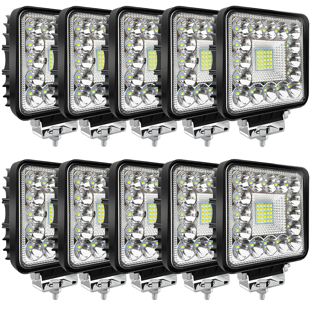 4-inch LED 120W 10000lm 12V 24V Truck ATV UTV RV RZR Boat Pickup Golf Cart Snow blower Square LED Off-road driving workplace Cube Light Pod, 10Pack