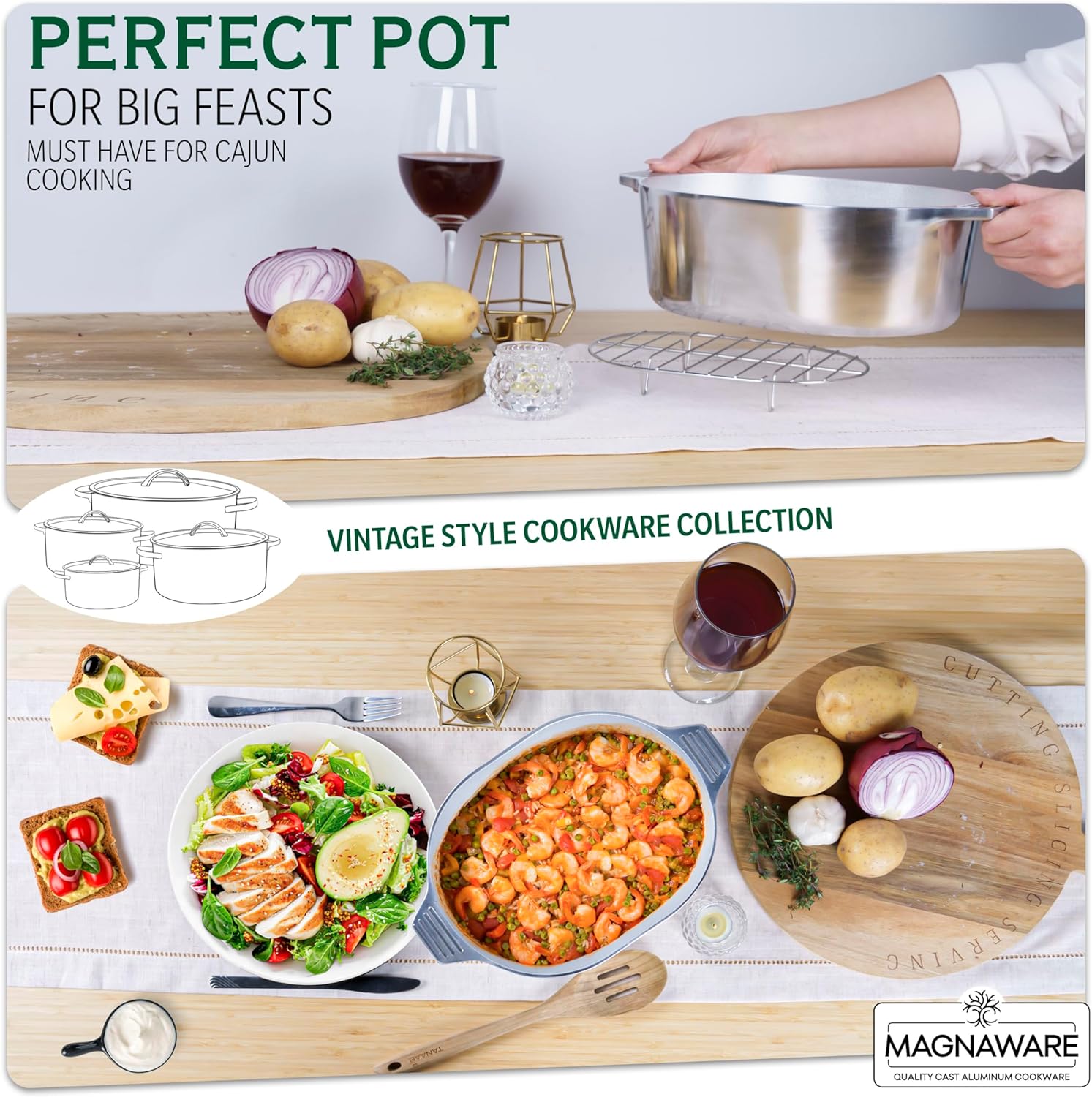 Cast Aluminum Dutch Oven - 8 Quart - Oval Dutch Oven Pot with Lid for Families and Parties - Lightweight Cajun Cookware with Ideal Heat Distribution - Oval Roaster Pan with Lid (13 Inch)