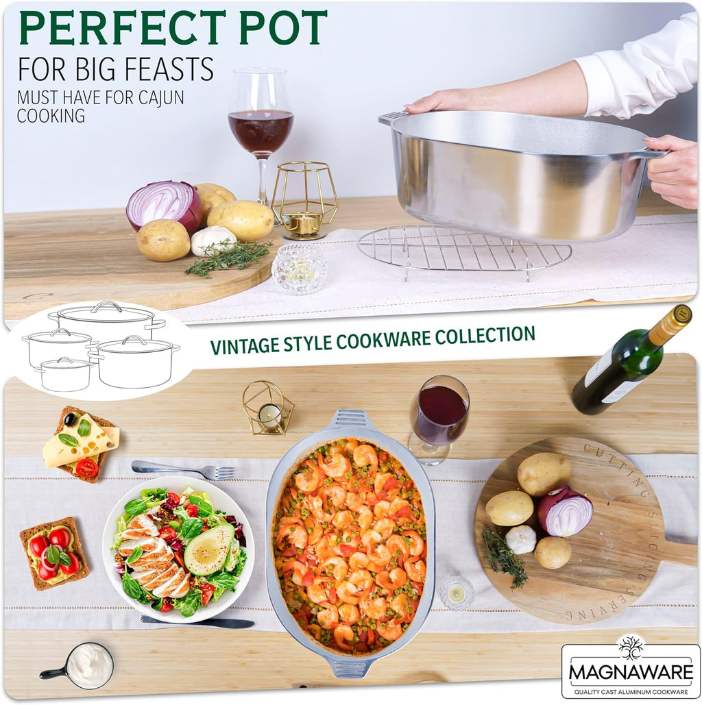 Cast Aluminum Dutch Oven - 8 Quart - Oval Dutch Oven Pot with Lid for Families and Parties - Lightweight Cajun Cookware with Ideal Heat Distribution - Oval Roaster Pan with Lid (13 Inch)