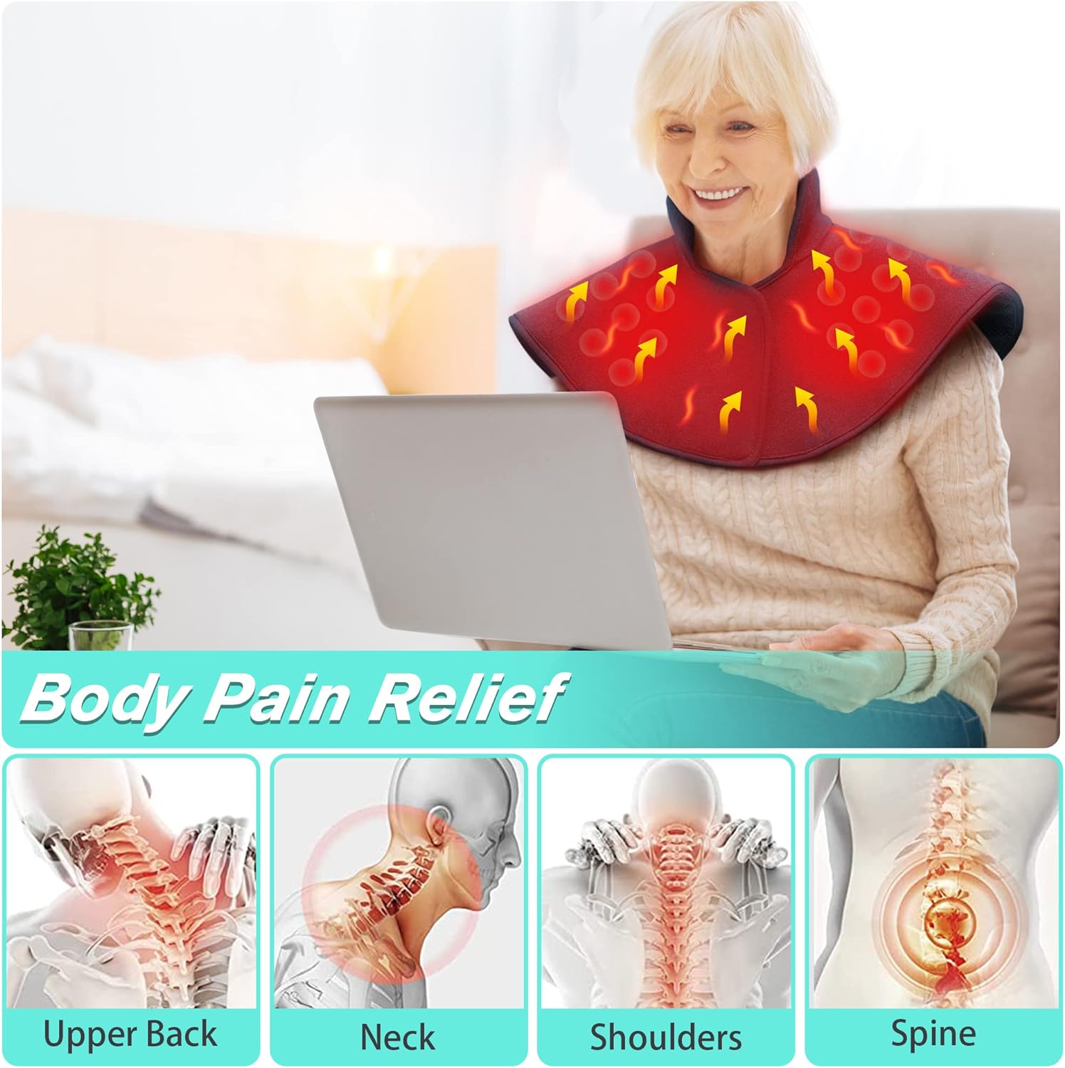 UTK Heating Pad for Neck and Shoulders,Natural Jade Tourmaline,Upgrade Size to Cover More Areas of Neck,Shoulder,Shoulder Blade and Back(23''x 24'')|Gift for Dad