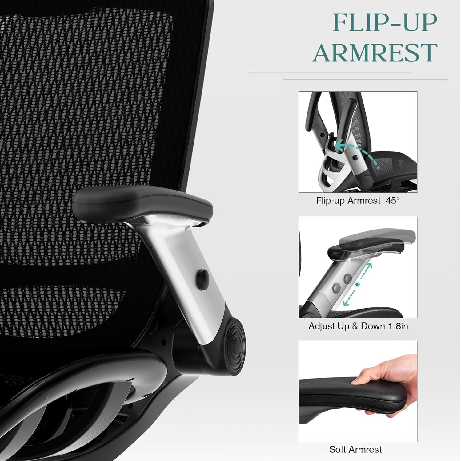 Ergonomic Mesh Office Chair, High Back Desk Chair - Adjustable Headrest with Flip Arm, Tilt Function, Lumbar Support and PU Wheels, Swivel Computer Work Chair