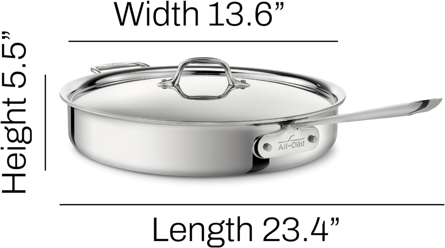 All-Clad D3 3-Ply Stainless Steel Sauté Pan 6 Quart Induction Oven Broiler Safe 600F Pots and Pans, Cookware Silver