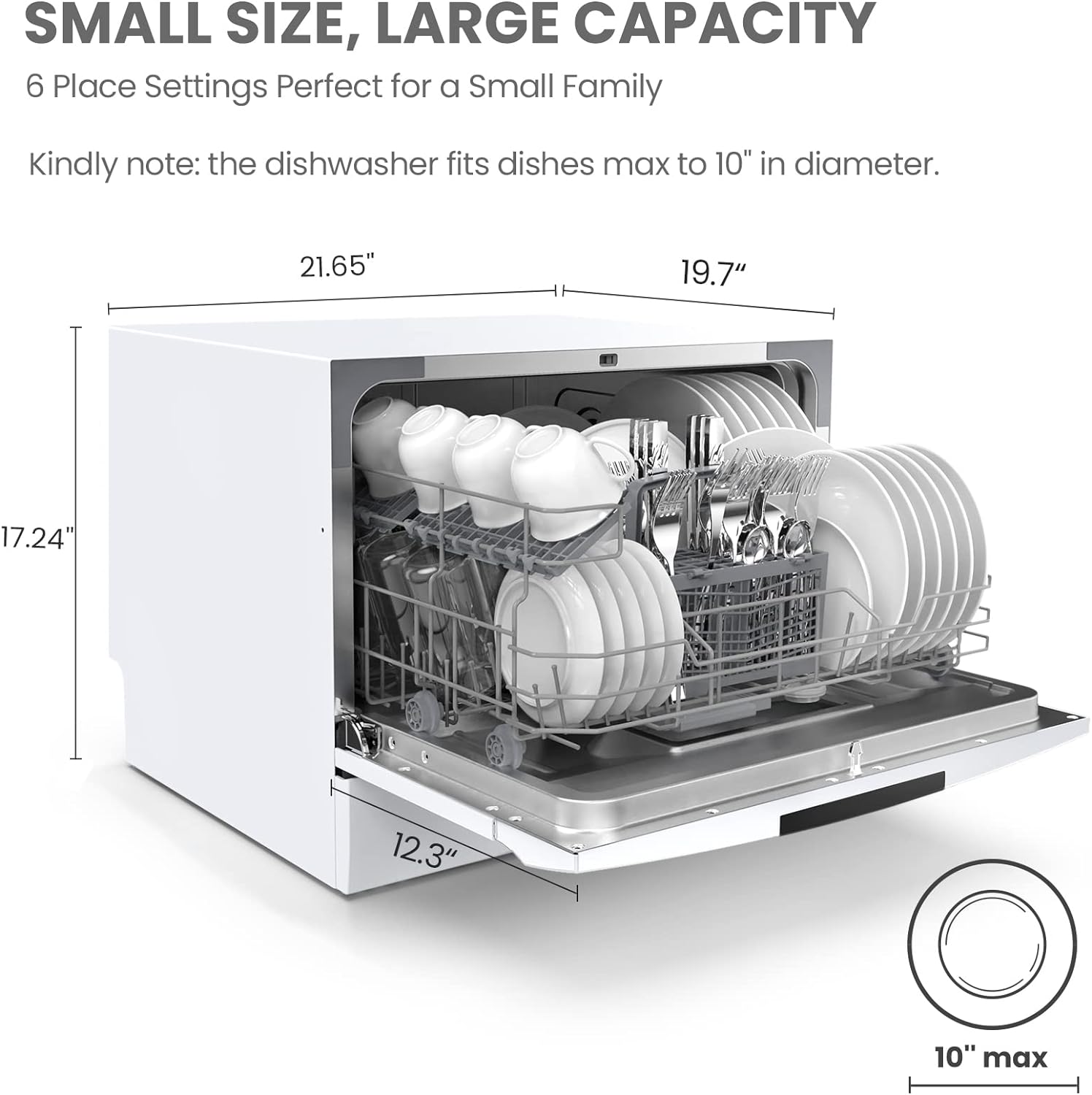 Countertop Dishwasher, Energy Star Portable Dishwasher, 6 Place Settings & 8 Washing Programs, Speed, Baby-Care, ECO& Glass, Dish Washer for Dorm, RV& Apartment, Black