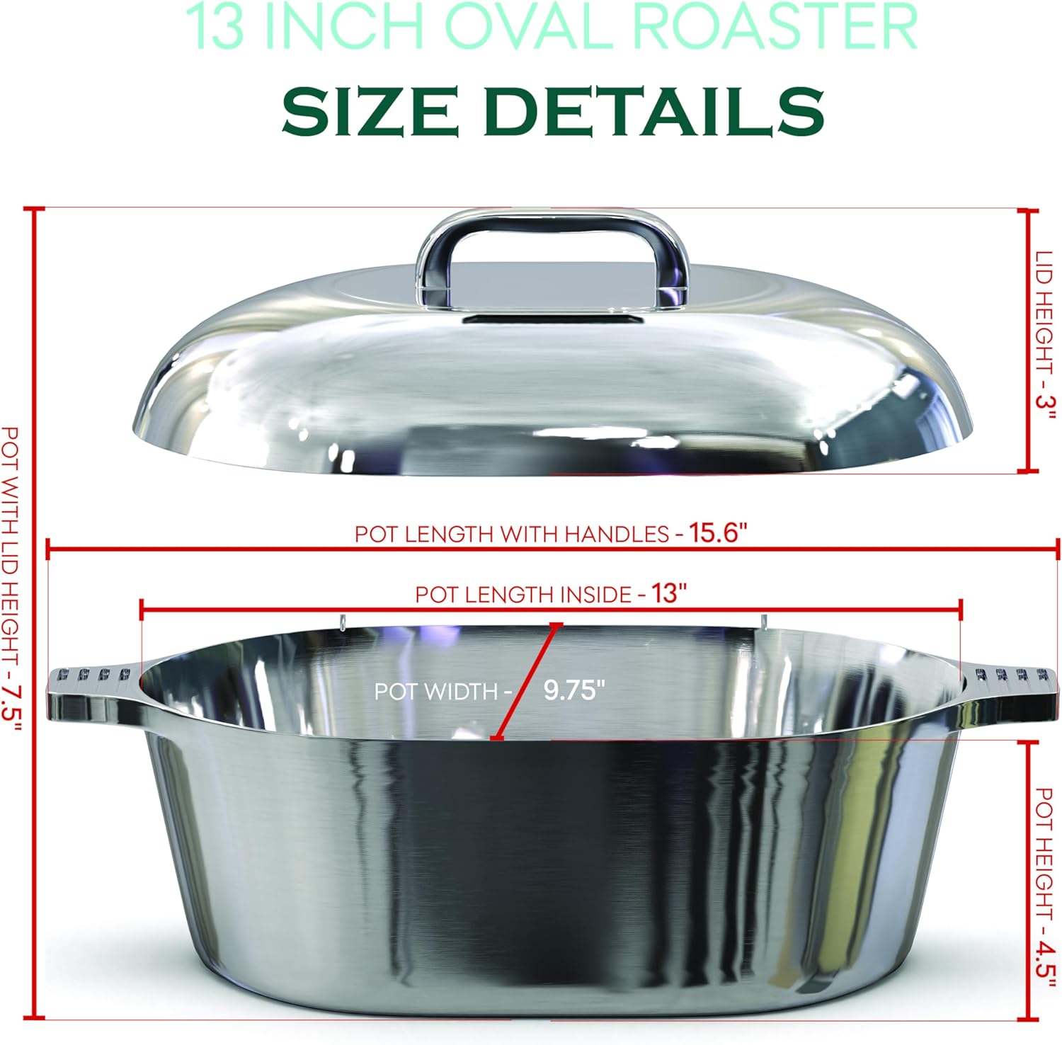 Cast Aluminum Dutch Oven - 8 Quart - Oval Dutch Oven Pot with Lid for Families and Parties - Lightweight Cajun Cookware with Ideal Heat Distribution - Oval Roaster Pan with Lid (13 Inch)