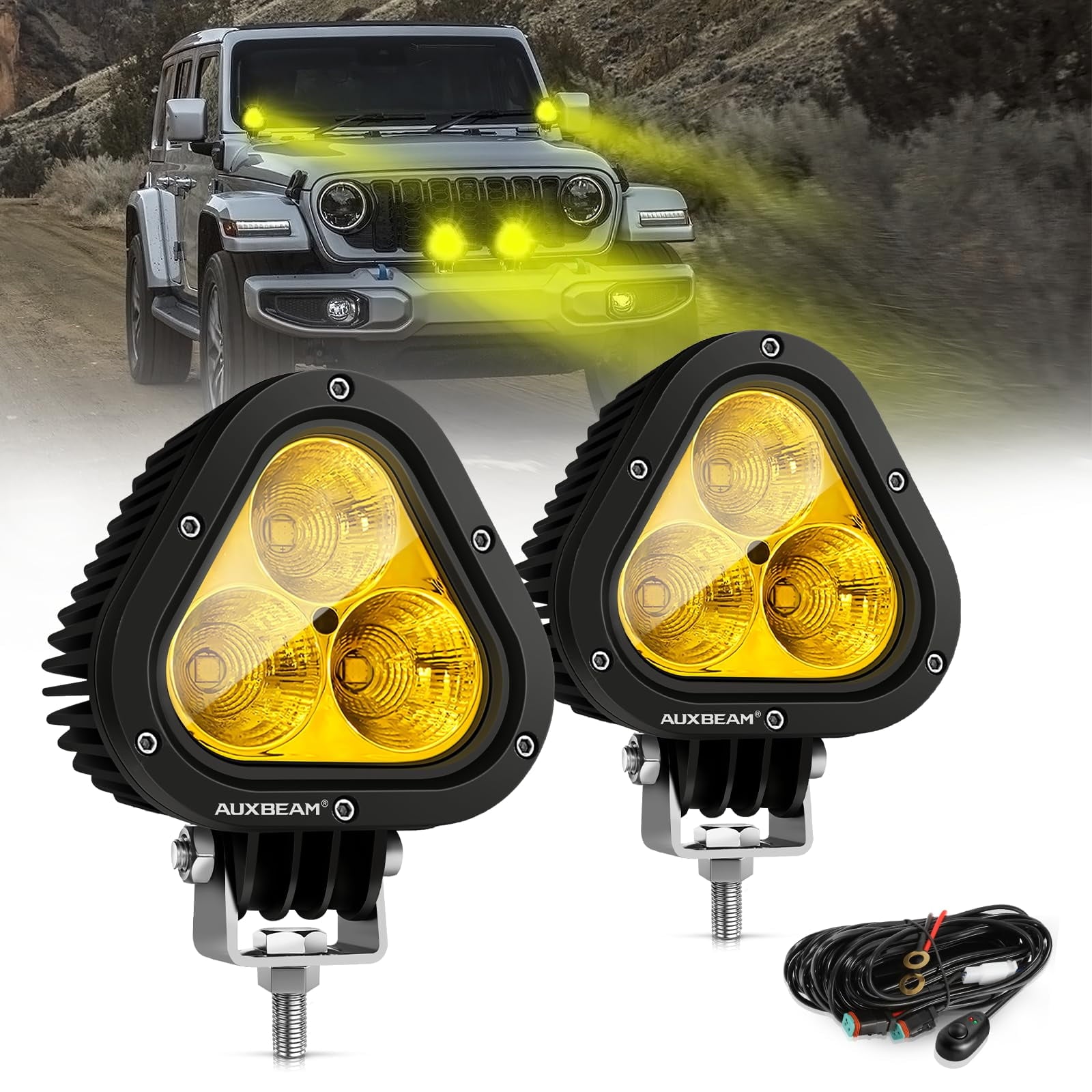 4 inch LED DHF10 LED Pod, Amber Off-road 9000LM 90W Yellow Fog off-road Pod Light Speckled flood light Combination LED driving light Ditch light Universal auxiliary light for Jeep truck ATV UTV