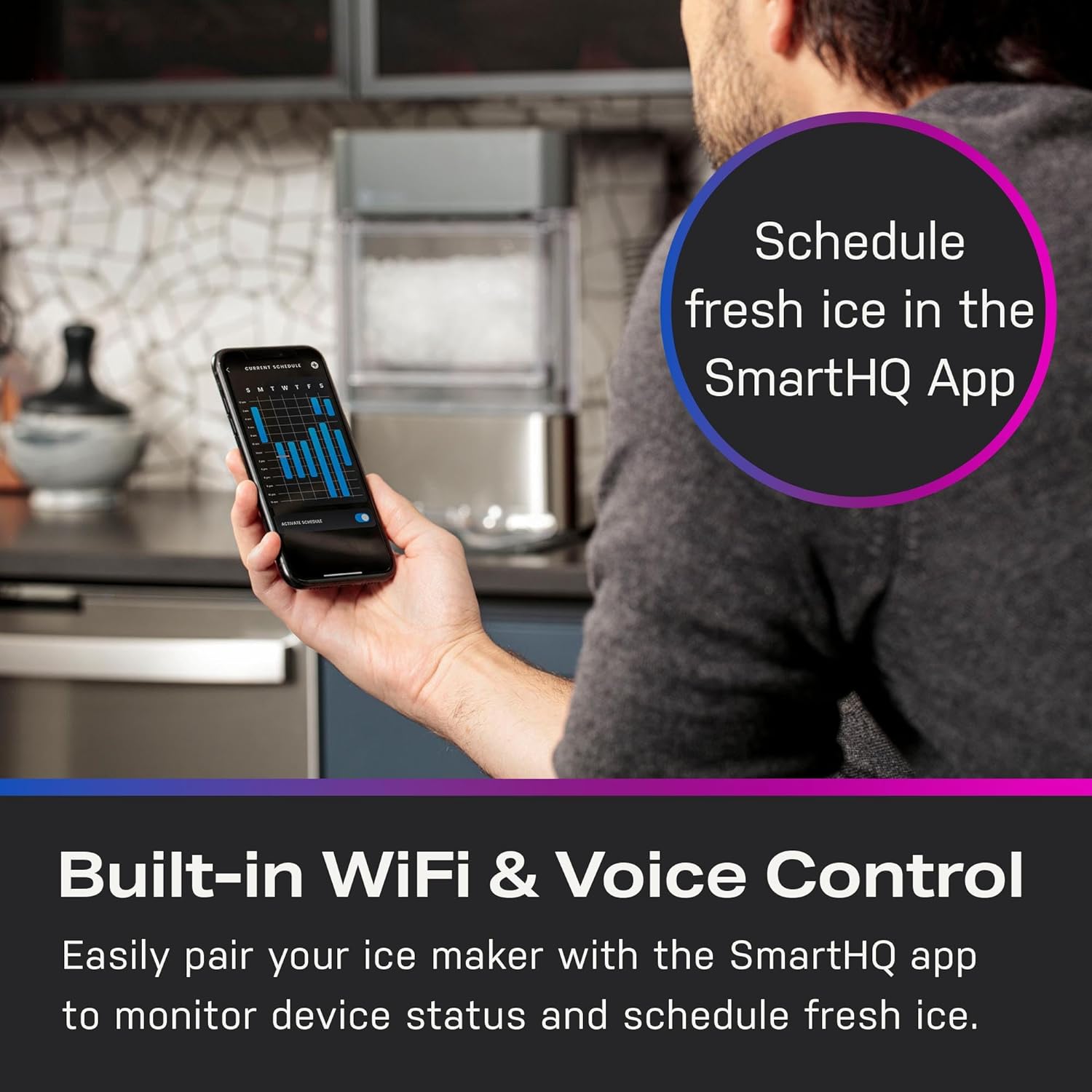 Countertop Nugget Ice Maker with Side Tank | Ice Machine with WiFi Connectivity | Smart Home Kitchen Essentials | Stainless Steel