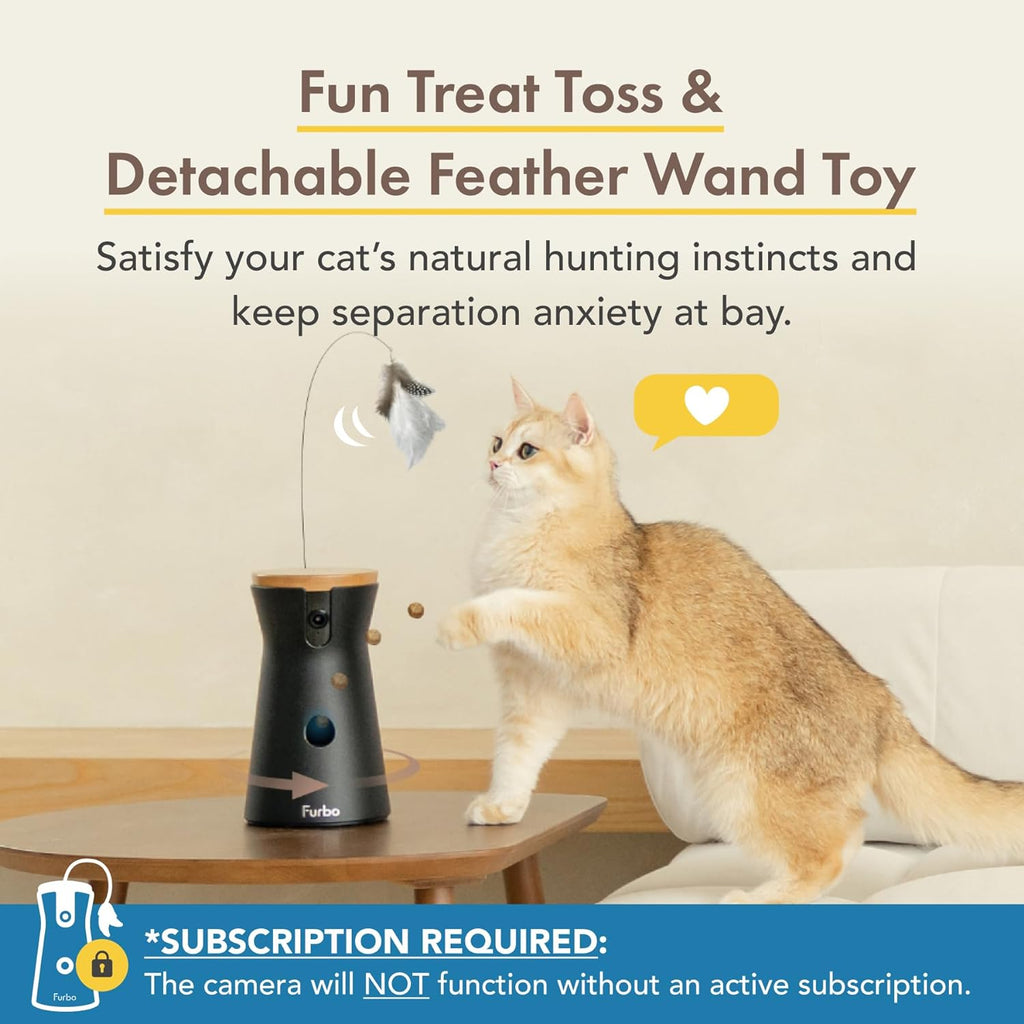 360° Cat Camera: See Your Cat from Anywhere | Rotating 360° Cat Tracking, Treat Toss, Color HD Night Vision, 2-Way Audio, Real-Time Notifications, Designed for Cats | Pet Camera w/Phone App