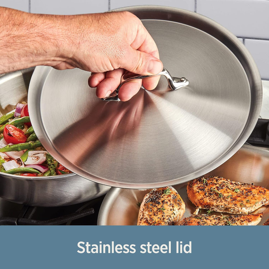 All-Clad D3 3-Ply Stainless Steel Sauté Pan 6 Quart Induction Oven Broiler Safe 600F Pots and Pans, Cookware Silver