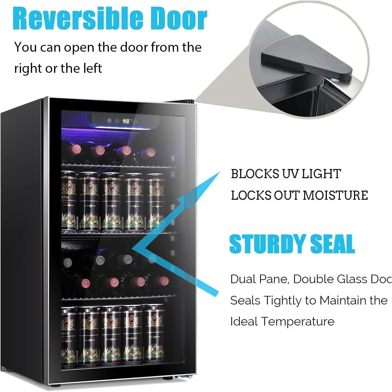 Antarctic Star 36 Bottle Wine Cooler/Cabinet BeverageRefrigerator Small Mini Wine Cellar Beer Soda Bar Fridge Quiet Operation Compressor Adjust Temperature Freestanding Black, 4.4 Cu. ft