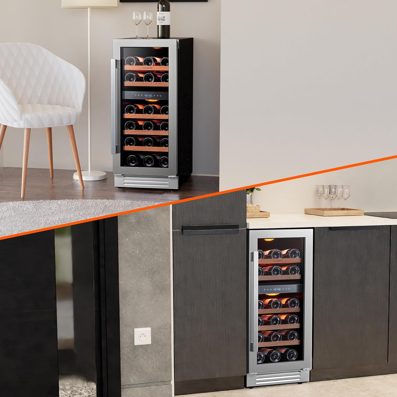 24'' Wine Cooler Refrigerator - 46 Bottle Wine Fridge Dual Zone with Modern Touch Intelligent Digital 40°-65°F Low Noise, Built in or Freestanding Wine Cooler for Home and Kitchen