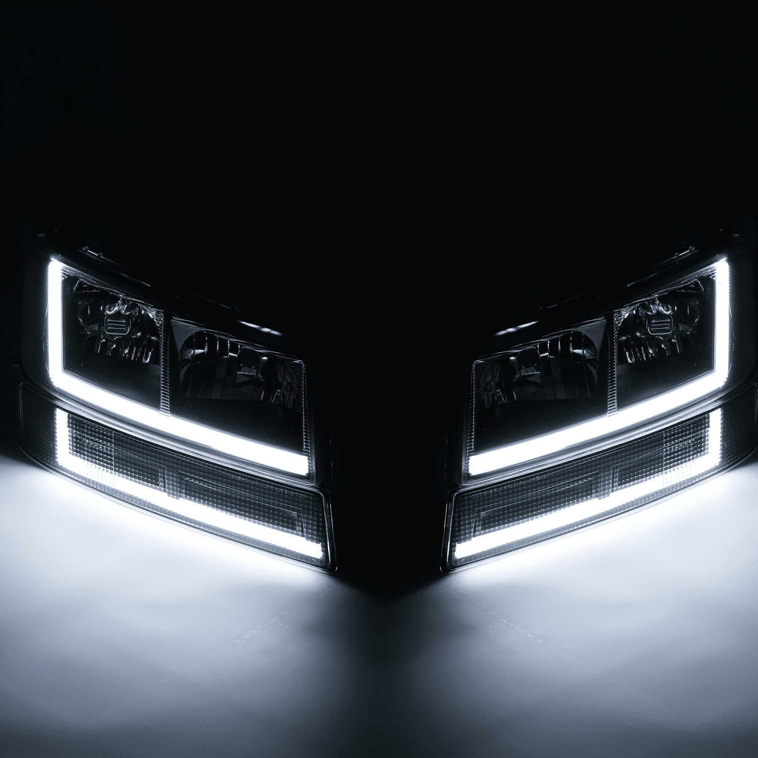 A set of 4 LED running light bars L+R black headlights + bumper signals for 2003-2014 Chevrolet Express 1500,2003-2023 Chevrolet Express 2500
