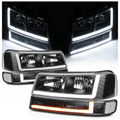 A set of 4 LED running light bars L+R black headlights + bumper signals for 2003-2014 Chevrolet Express 1500,2003-2023 Chevrolet Express 2500