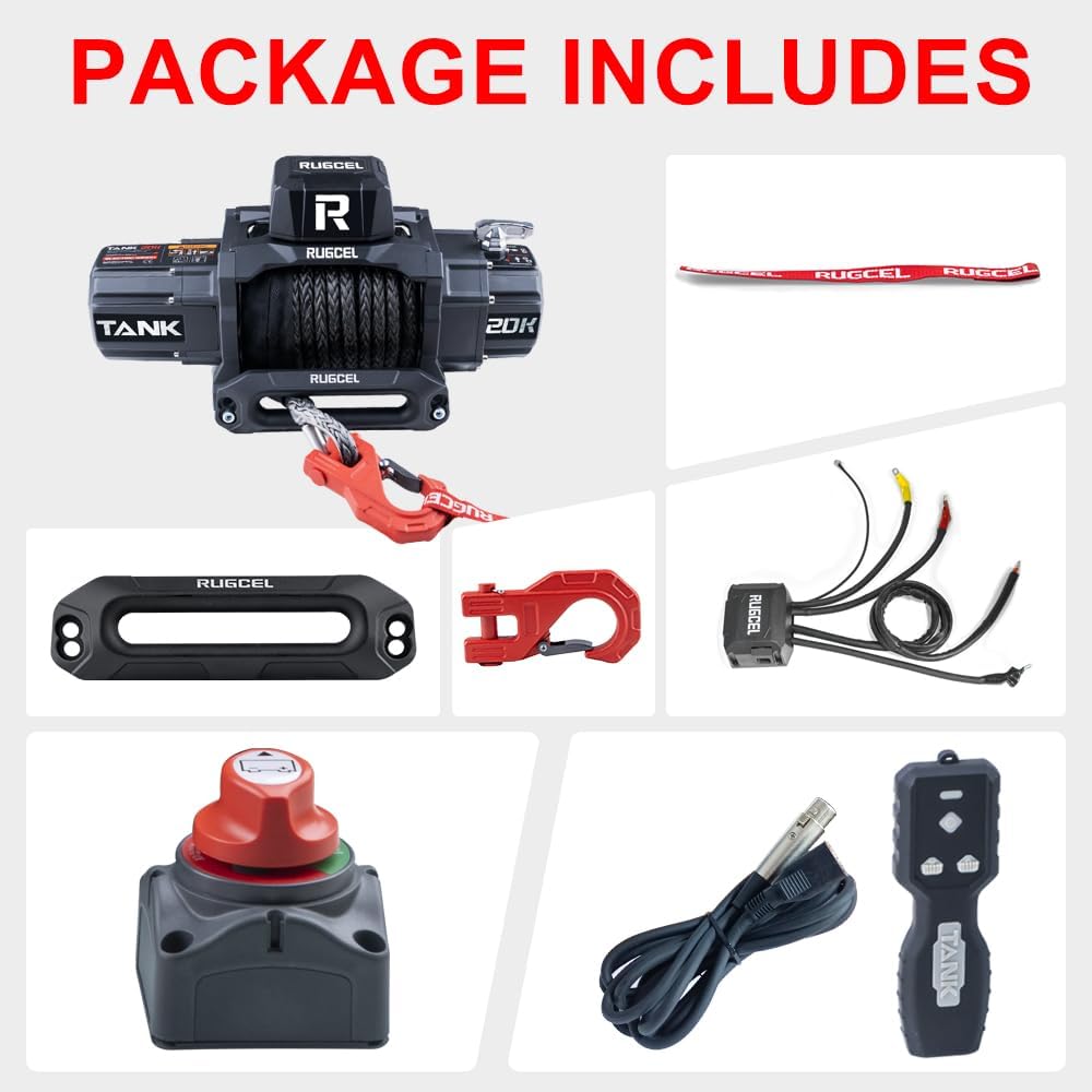 13500lb Waterproof Electric Red Synthetic Rope Winch with Hawse Fairlead, Wired Handle and 2 Wireless Remote (RED)