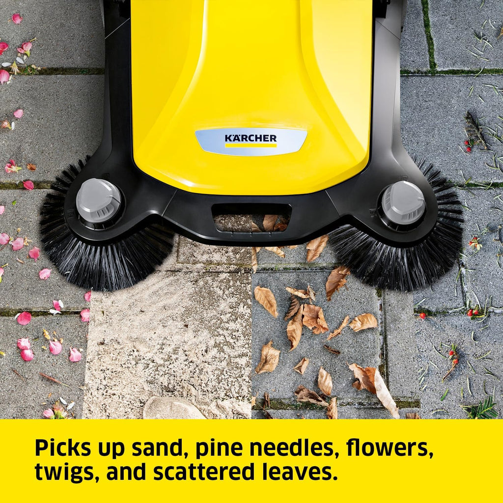 S 6 Twin Walk-Behind Outdoor Hand Push Floor Sweeper - 10 Gallon Capacity - 33.9" Sweeping Width - Sweeps up to 32,300 Square Feet/Hour