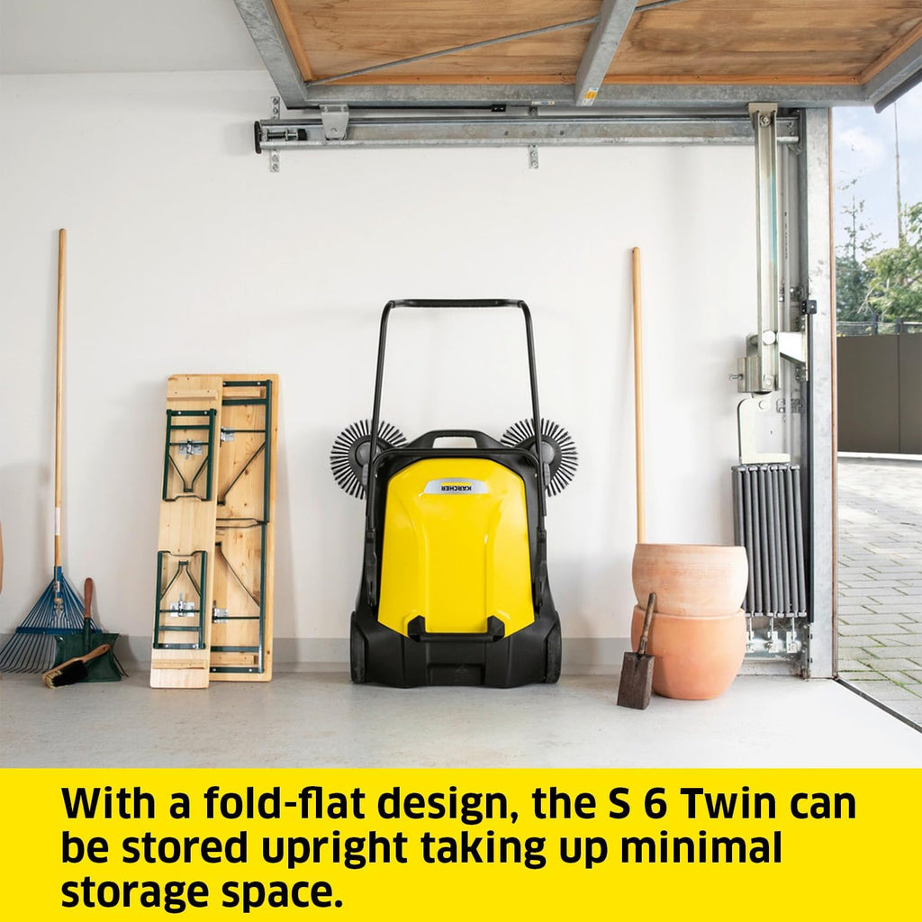 S 6 Twin Walk-Behind Outdoor Hand Push Floor Sweeper - 10 Gallon Capacity - 33.9" Sweeping Width - Sweeps up to 32,300 Square Feet/Hour