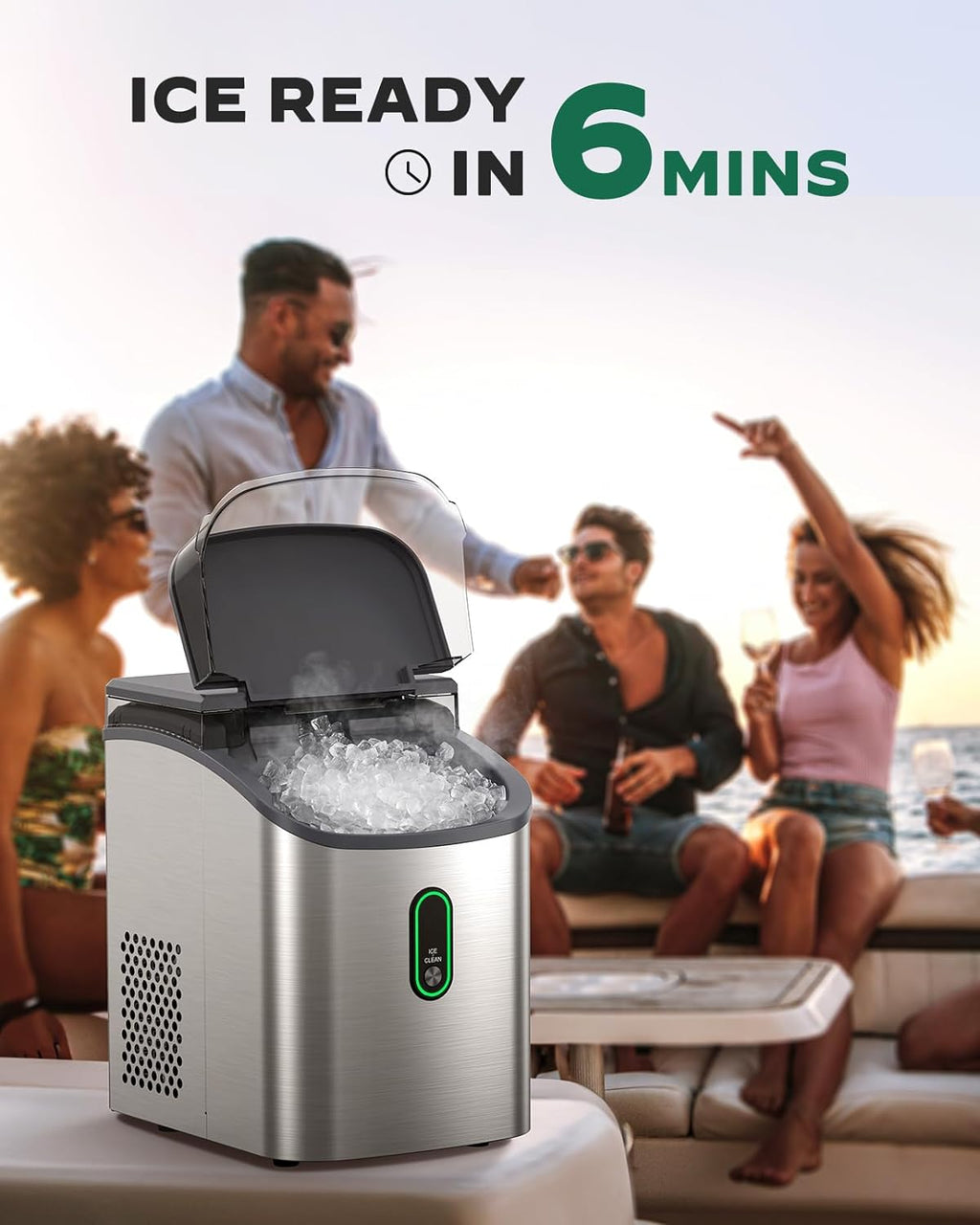 Ice Maker Countertop, Pebble Ice Maker with Soft Chewable Ice, One-Click Operation Ice Machine with Self-Cleaning, 33lbs/24H for Home,Kitchen,Office