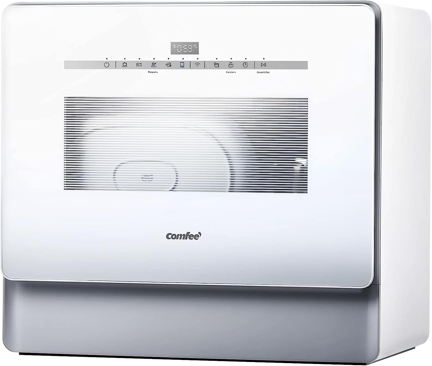 COMFEE' Portable Dishwasher Countertop with 5L Built-in Water Tank, No Hookup Needed, 6 Programs, 360° Dual Spray, 192℉ High-Temp& Air-Dry Function, Mini Dishwasher for RVs, White