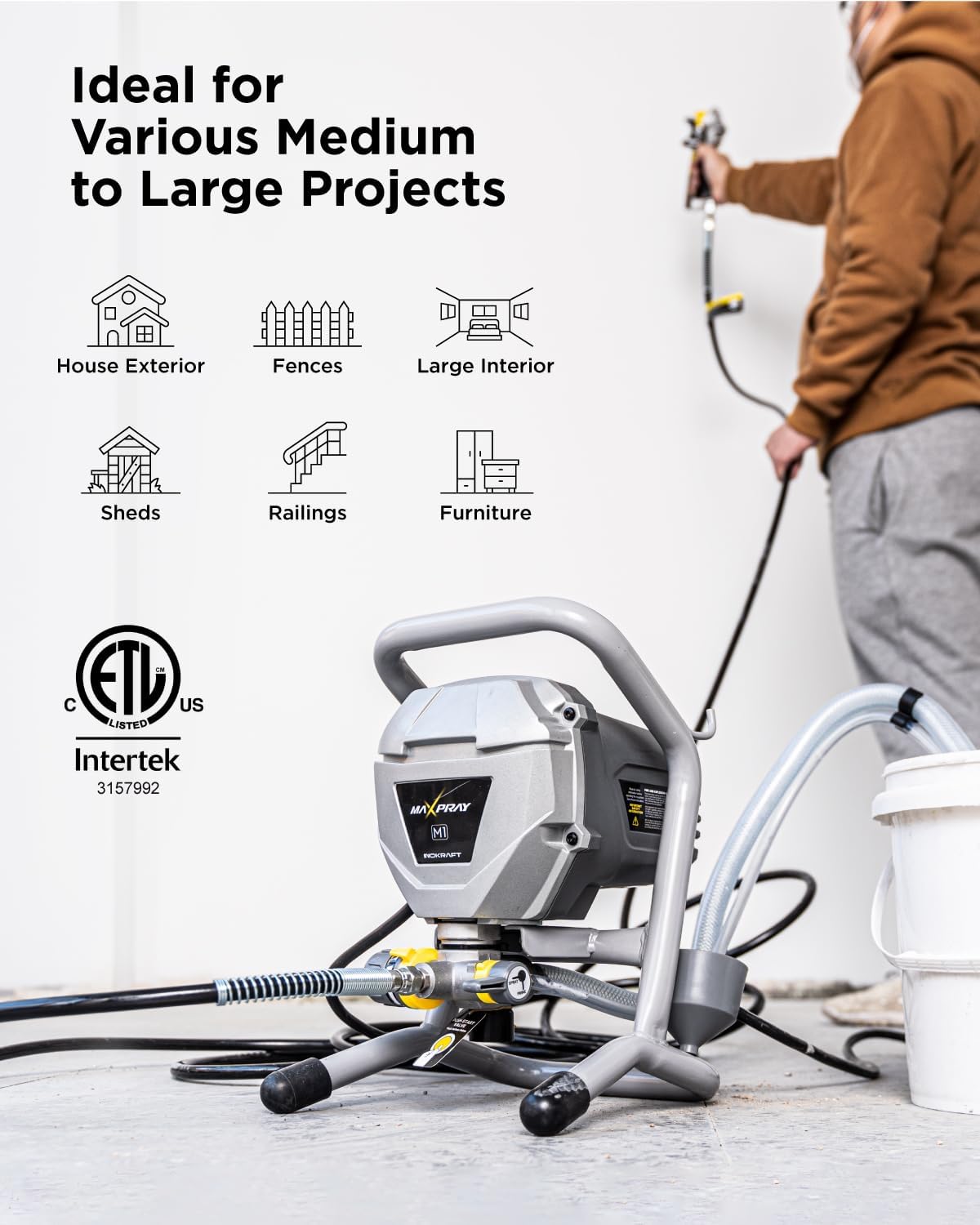 Airless Paint Sprayer, 2024 Version, High Efficiency, Thinning-Free, Minimal Overspray, for Home Exterior & House Interior DIY Painting Projects, with Paint Sprayer Accessories