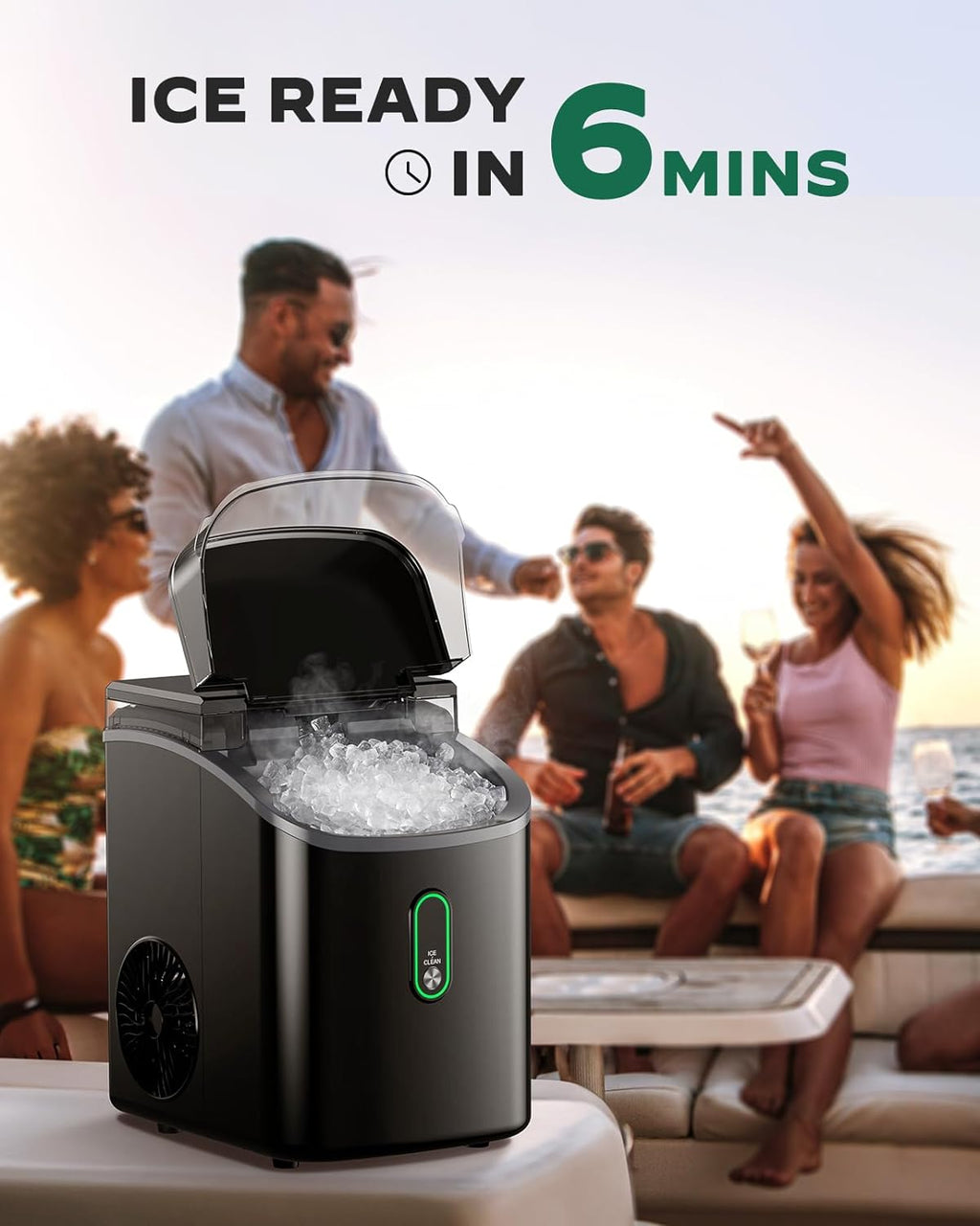 Ice Maker Countertop, Pebble Ice Maker with Soft Chewable Ice, One-Click Operation Ice Machine with Self-Cleaning, 33lbs/24H for Home,Kitchen,Office