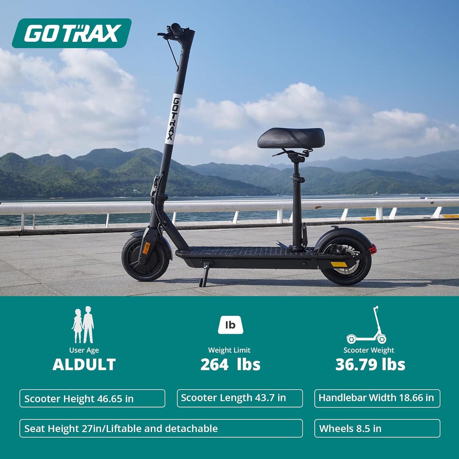 Adult Electric Scooter, 8.5 Inch Pneumatic Tires, Max Range 14/18 Miles, Max Speed 15.5/18 MPH, Powered by 300 Watt Motor, with Cruise Control Adult Folding Electric Scooter
