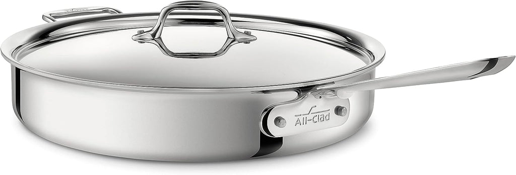 All-Clad D3 3-Ply Stainless Steel Sauté Pan 6 Quart Induction Oven Broiler Safe 600F Pots and Pans, Cookware Silver