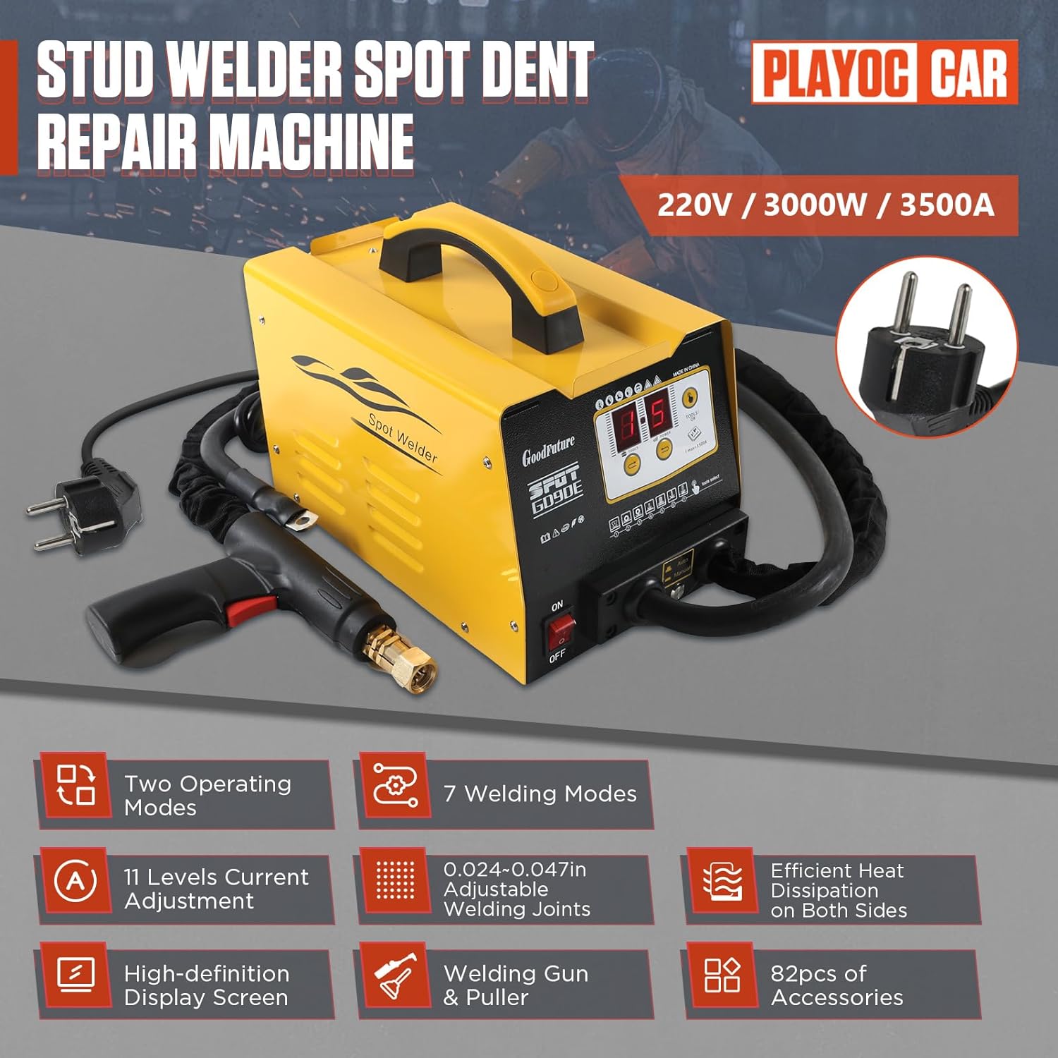 Vehicle Panel Spot Puller Dent Spotter 110V, 3500A Spot Dent Puller Welder, 3KW Car Body Stud Welding Machine Multispot Bonnet Door Repair Tool Kit