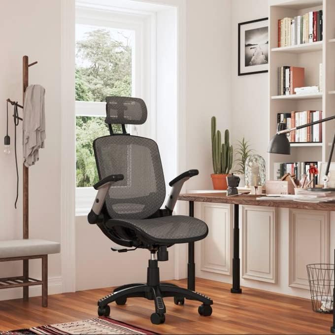 Ergonomic Mesh Office Chair, High Back Desk Chair - Adjustable Headrest with Flip Arm, Tilt Function, Lumbar Support and PU Wheels, Swivel Computer Work Chair