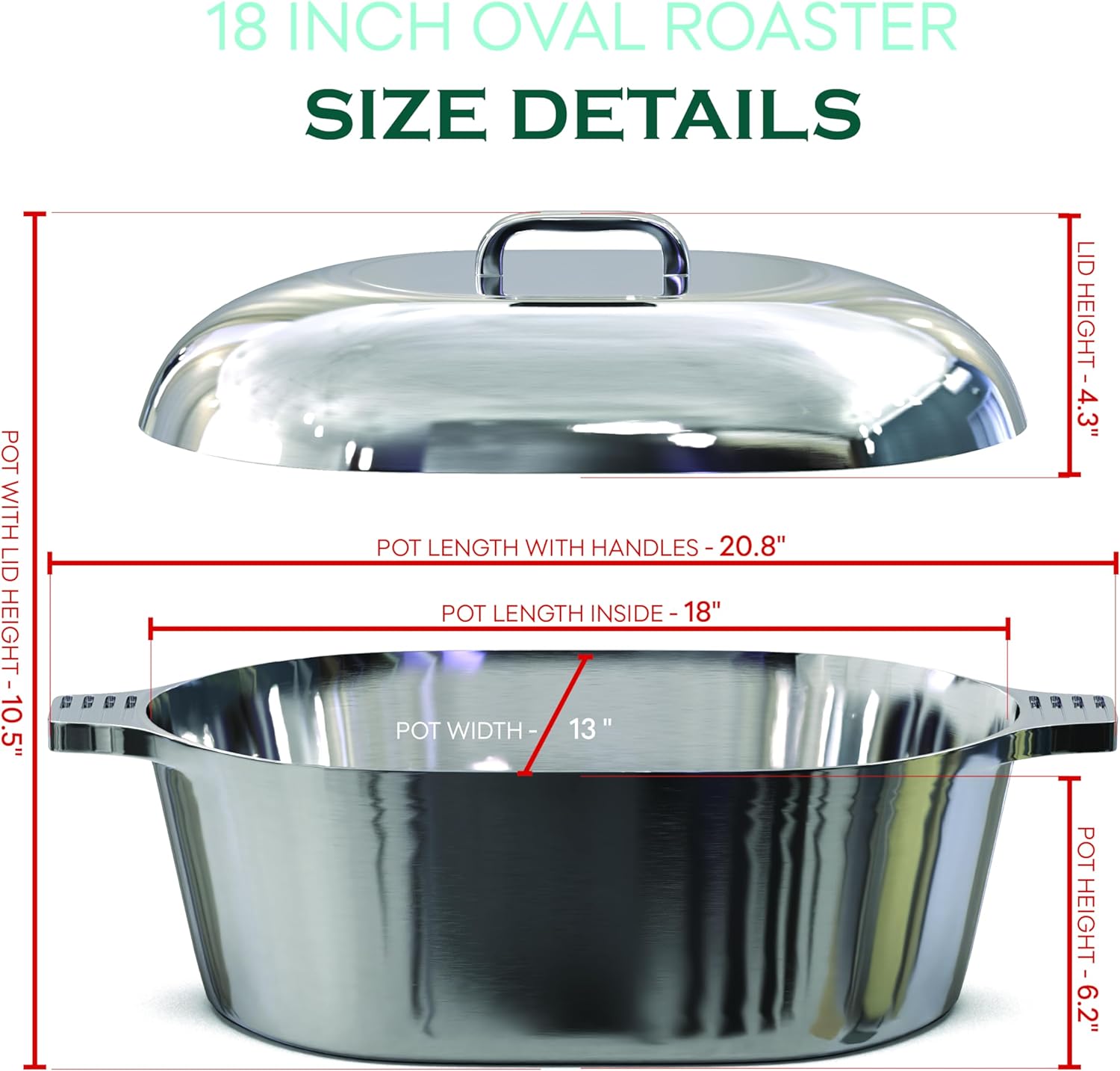 Cast Aluminum Dutch Oven - 8 Quart - Oval Dutch Oven Pot with Lid for Families and Parties - Lightweight Cajun Cookware with Ideal Heat Distribution - Oval Roaster Pan with Lid (13 Inch)