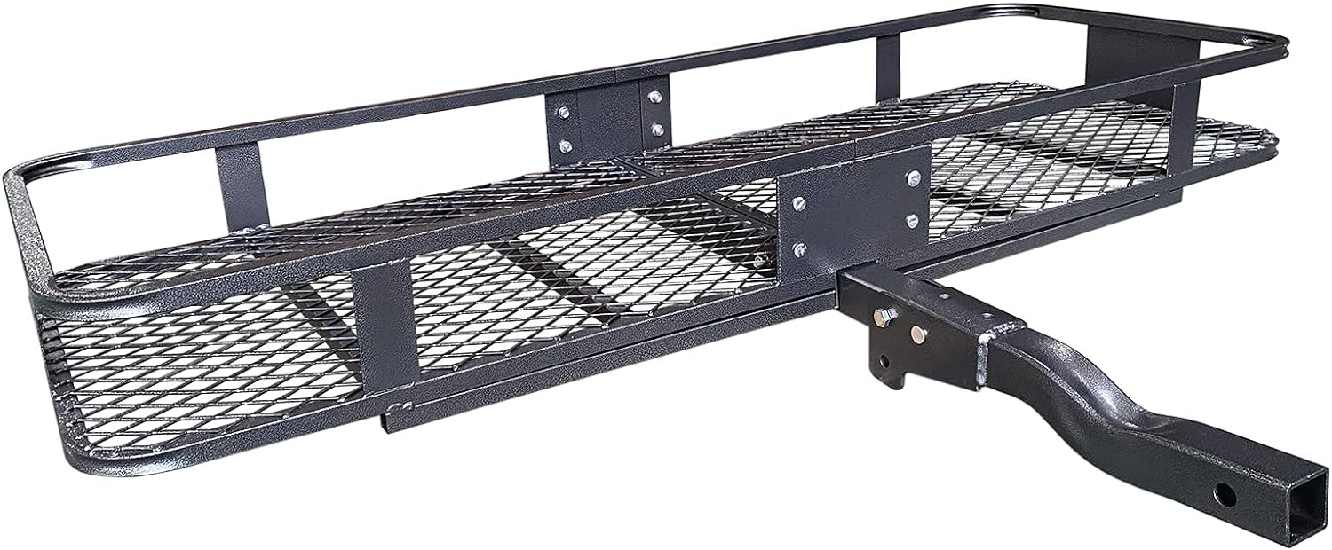 Folding hitch mounted cargo basket 60" With hook stabilizer, net and straps