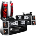 Spec-D Tuning Black Headlights + Bumper & Corner Lamps + LED Bumper Fog Light Compatible with Chevy C/K 1500/2500/3500 Left + Right Pair Headlamps Assembly
