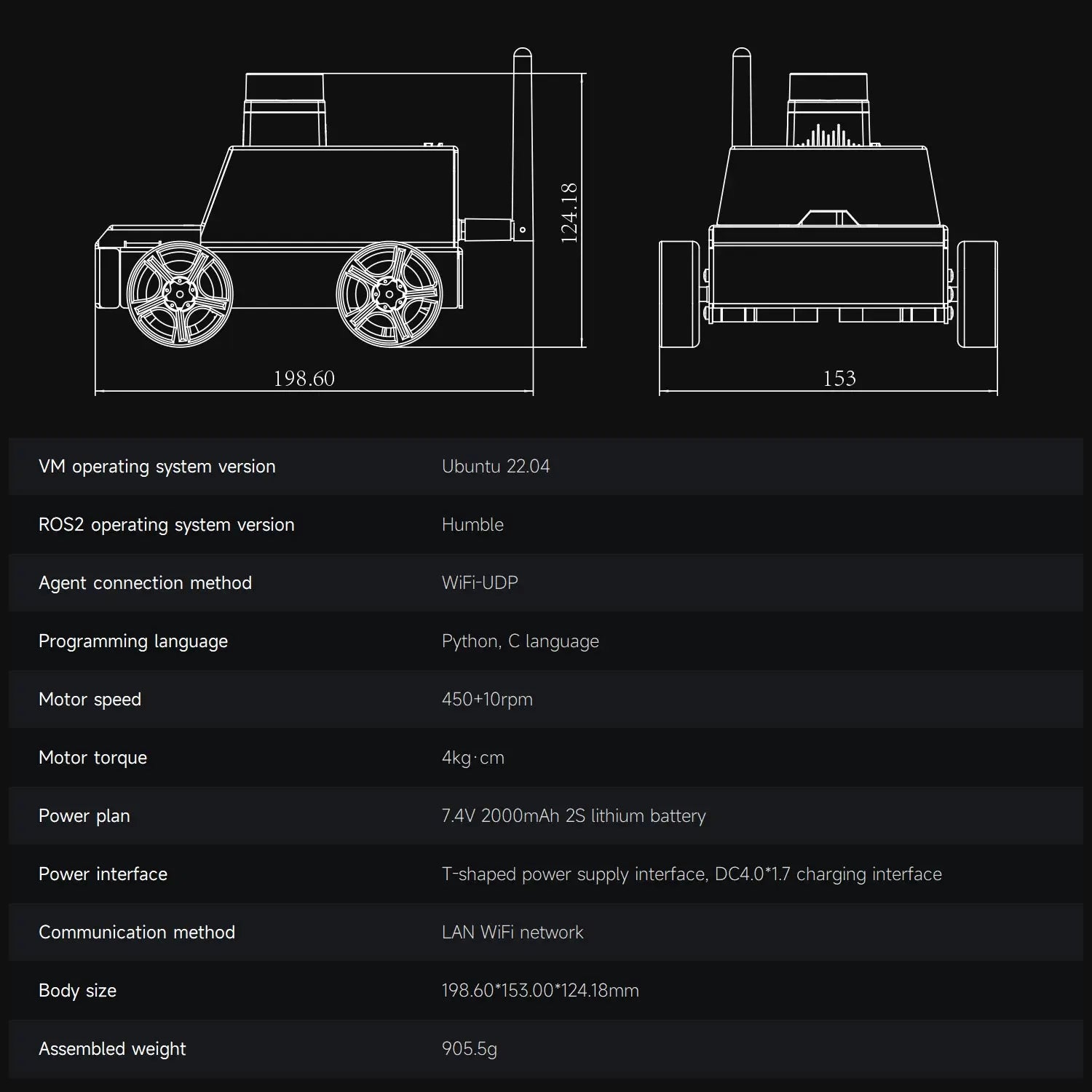 Robot Car Kit Virtual Machine Control Programmable Toy With Metal Motor 2MP Camera Adopt ROS2-Humble Python3 Programming