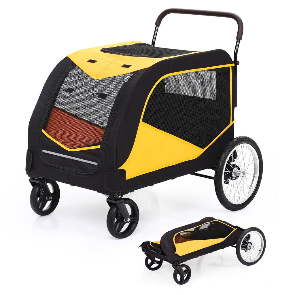 Dog Stroller for Large Pet, Jogger Stroller, Easy Folding Cart Frame, Quick Release Wheel, Breathable Animal Stroller with 4 Wheel and Storage Space Pet Can Easily Walk in/Out Travel