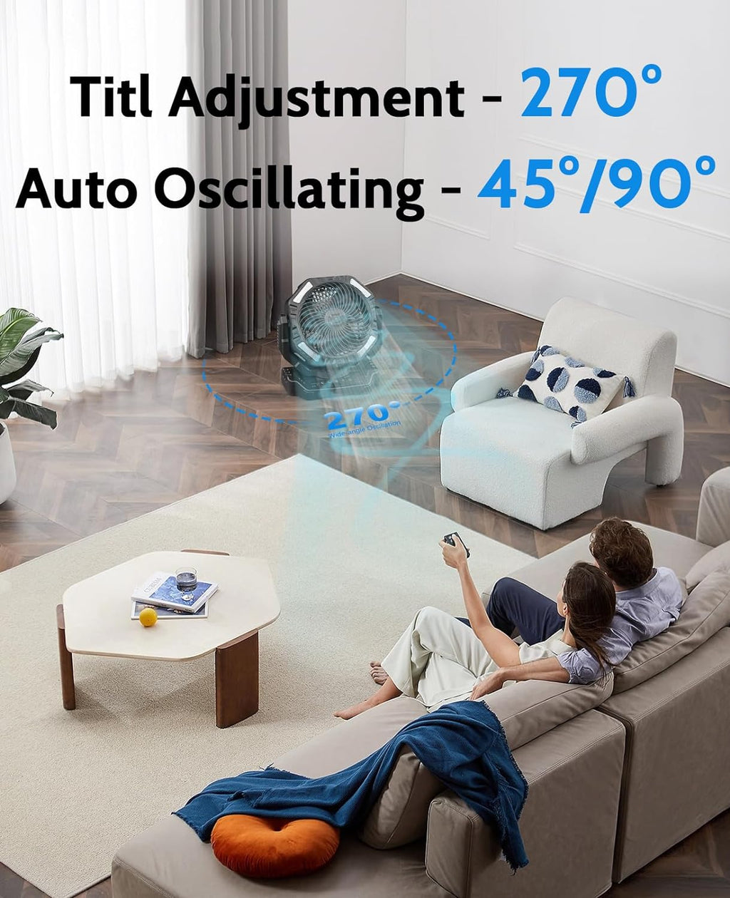 40,000mAh Battery Operated Fan, 13" Remote Camping Fan with LED Auto-Oscillating Rechargeable Fan Powerful Portable Desk Fan for Home, Camping, RV, Courtyard, Picnic, Emergency Power