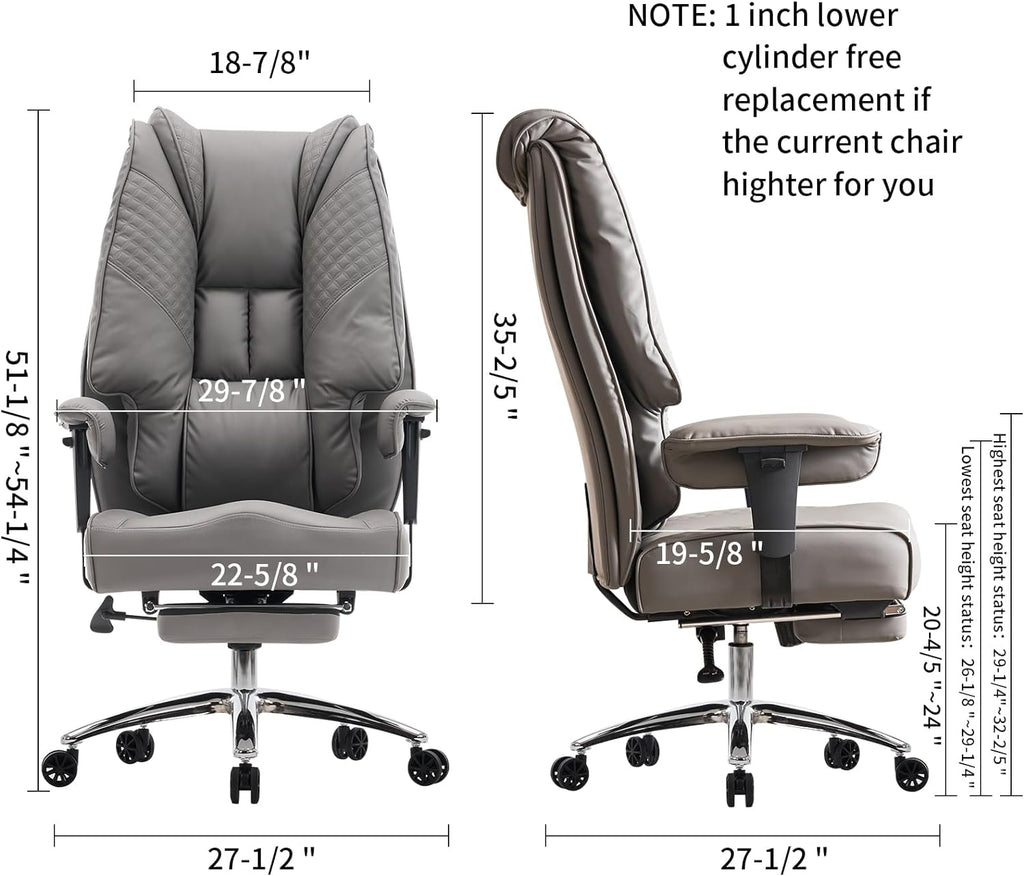 Large Tall Office Chair 400 lbs Wide Seat, Leather High Back Executive Office Chair with Footrest, Ergonomic Office Chair Lumbar Support to Relieve Lower Back Pain (Beige)