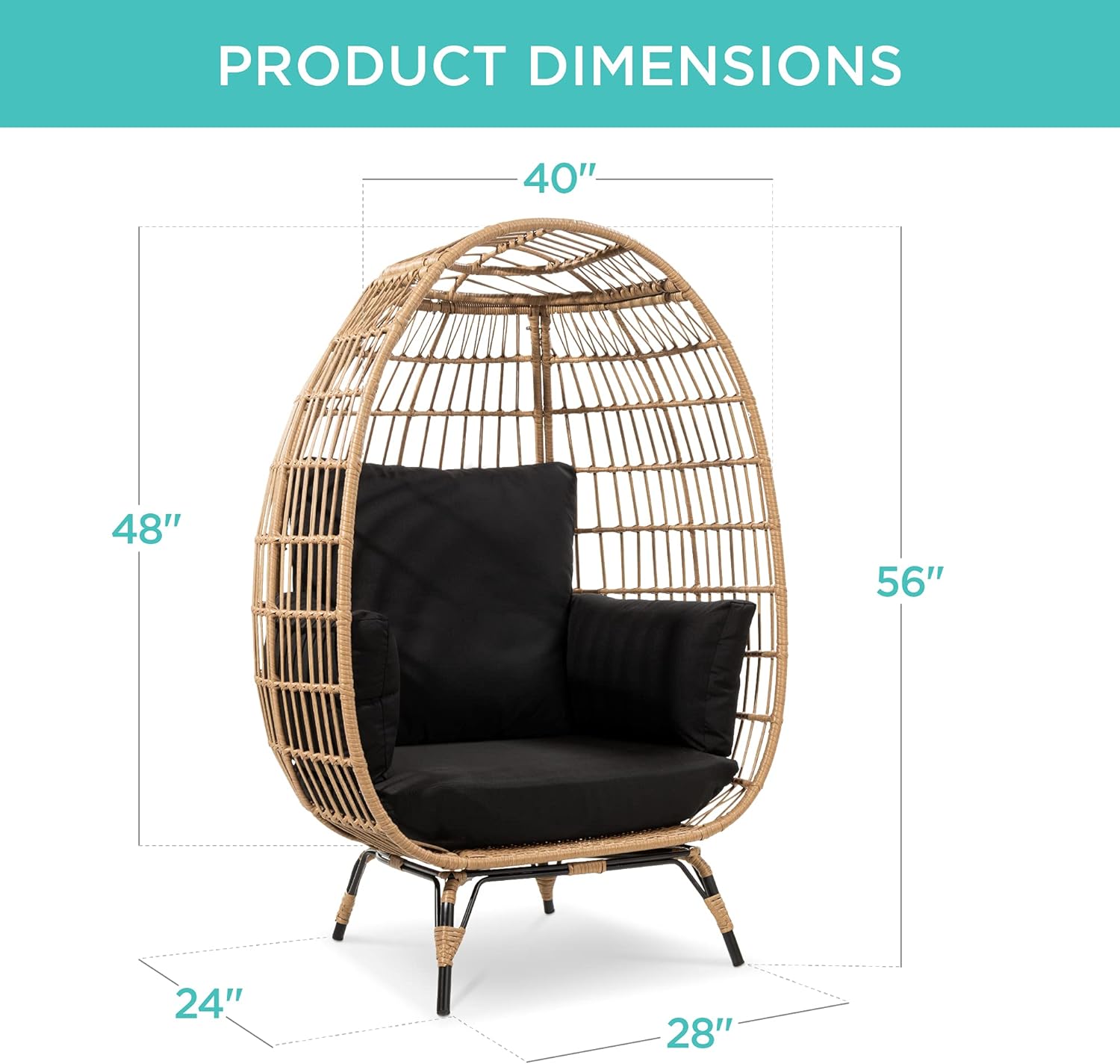 Best Choice Products Wicker Egg Chair, Oversized Indoor Outdoor Lounger for Patio, Backyard, Living Room w/ 4 Cushions, Steel Frame, 440lb Capacity - Ivory
