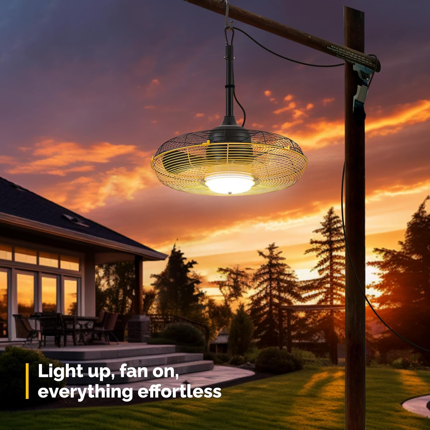 21'' Outdoor Ceiling Fan with Light, Plug in Ceiling Fan with Remote, Gazebo Fans Outdoor Hanging for Patios Waterproof, Wet Rated Hanging Fan with App Control