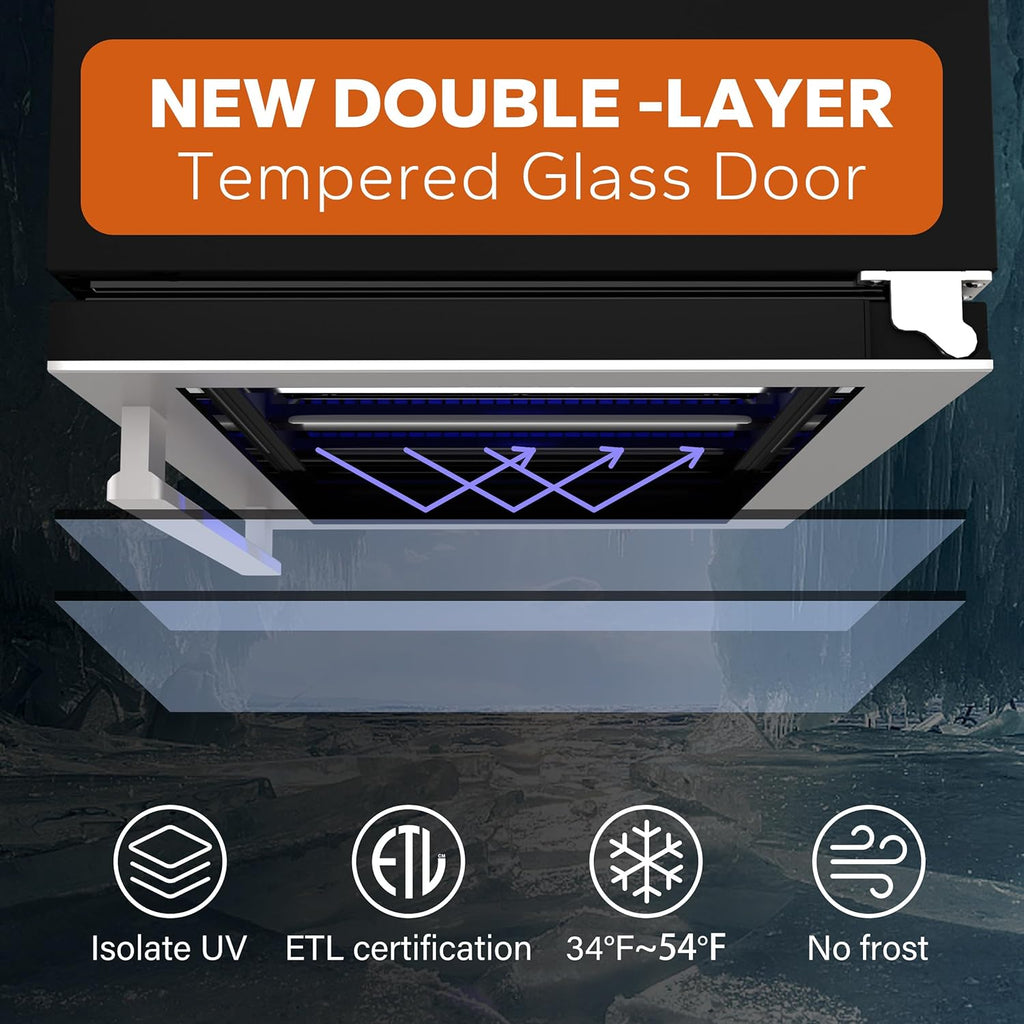 24'' Wine Cooler Refrigerator - 46 Bottle Wine Fridge Dual Zone with Modern Touch Intelligent Digital 40°-65°F Low Noise, Built in or Freestanding Wine Cooler for Home and Kitchen