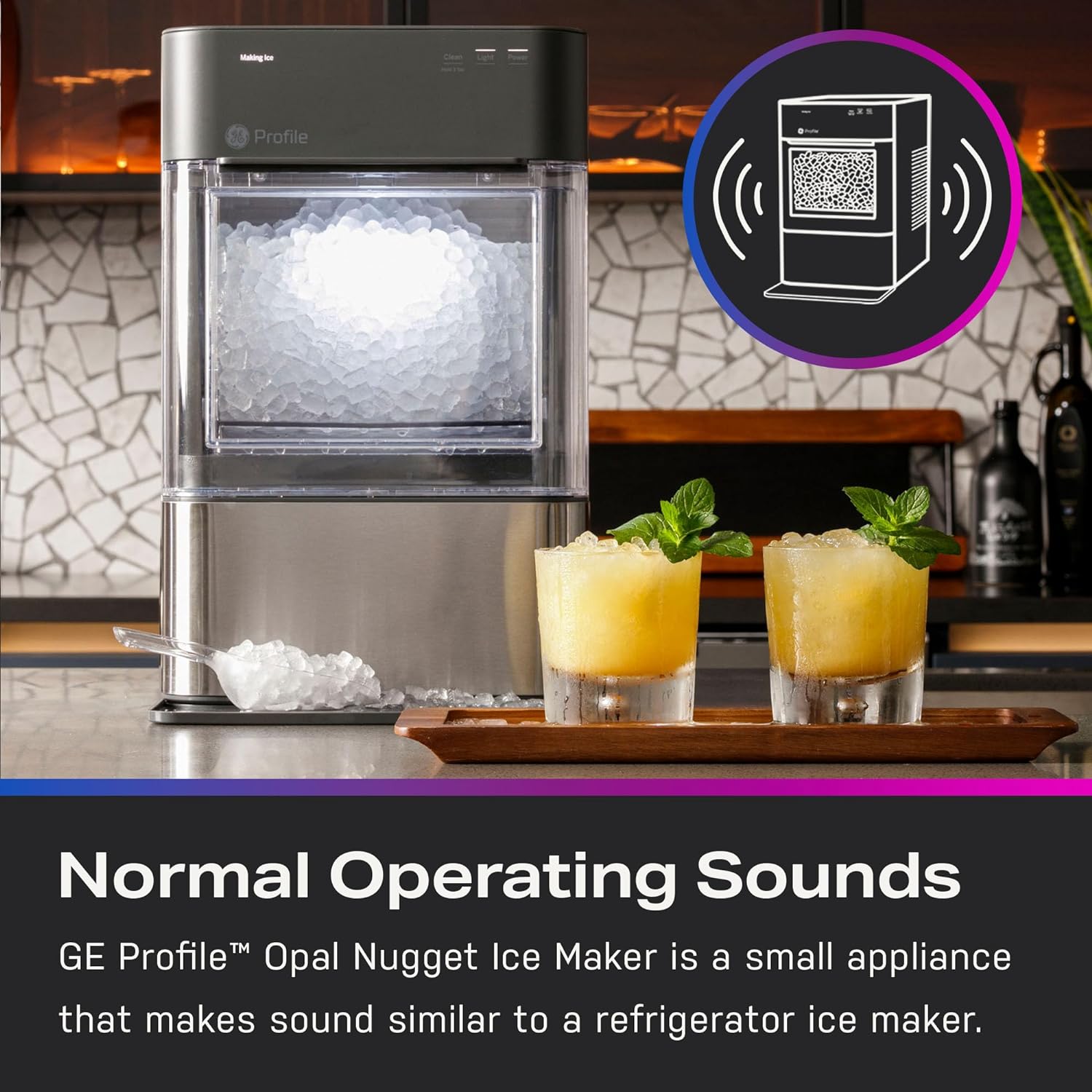 Countertop Nugget Ice Maker with Side Tank | Ice Machine with WiFi Connectivity | Smart Home Kitchen Essentials | Stainless Steel